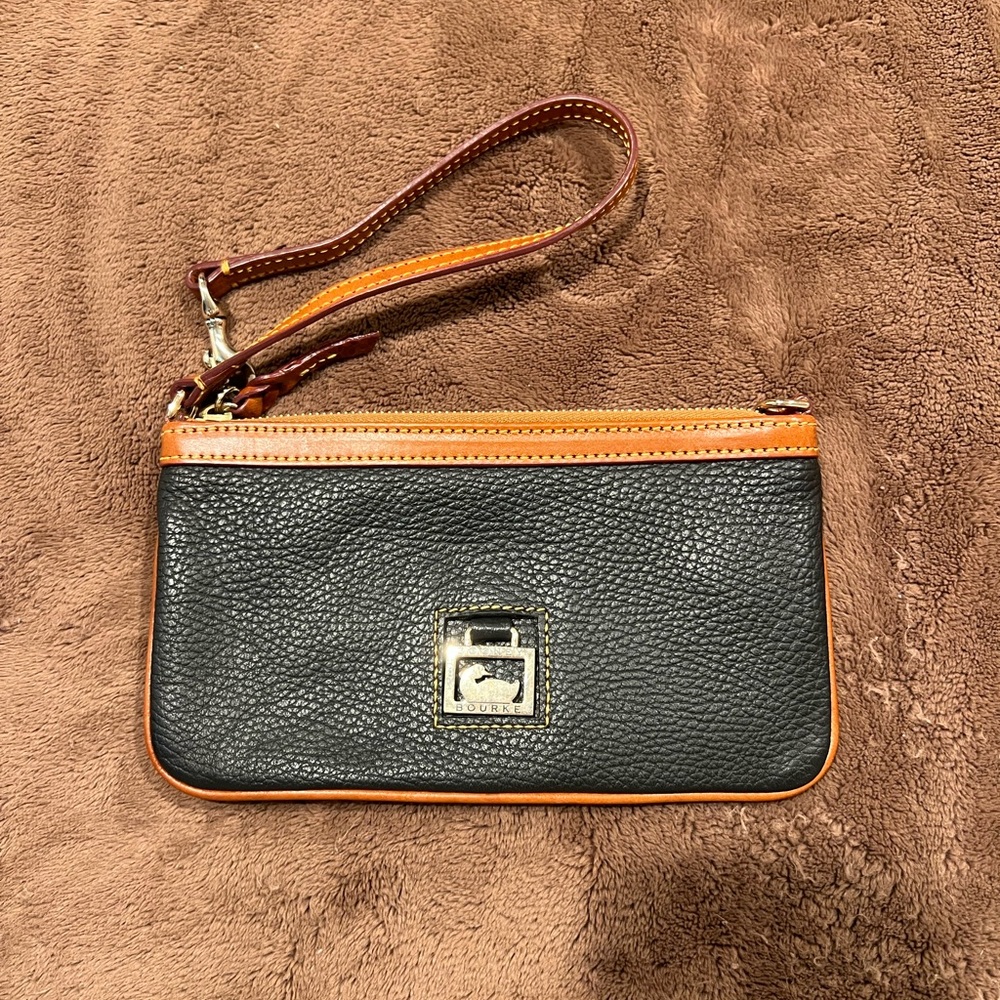 Dooney & Bourke Black and Brown Leather Wristlet